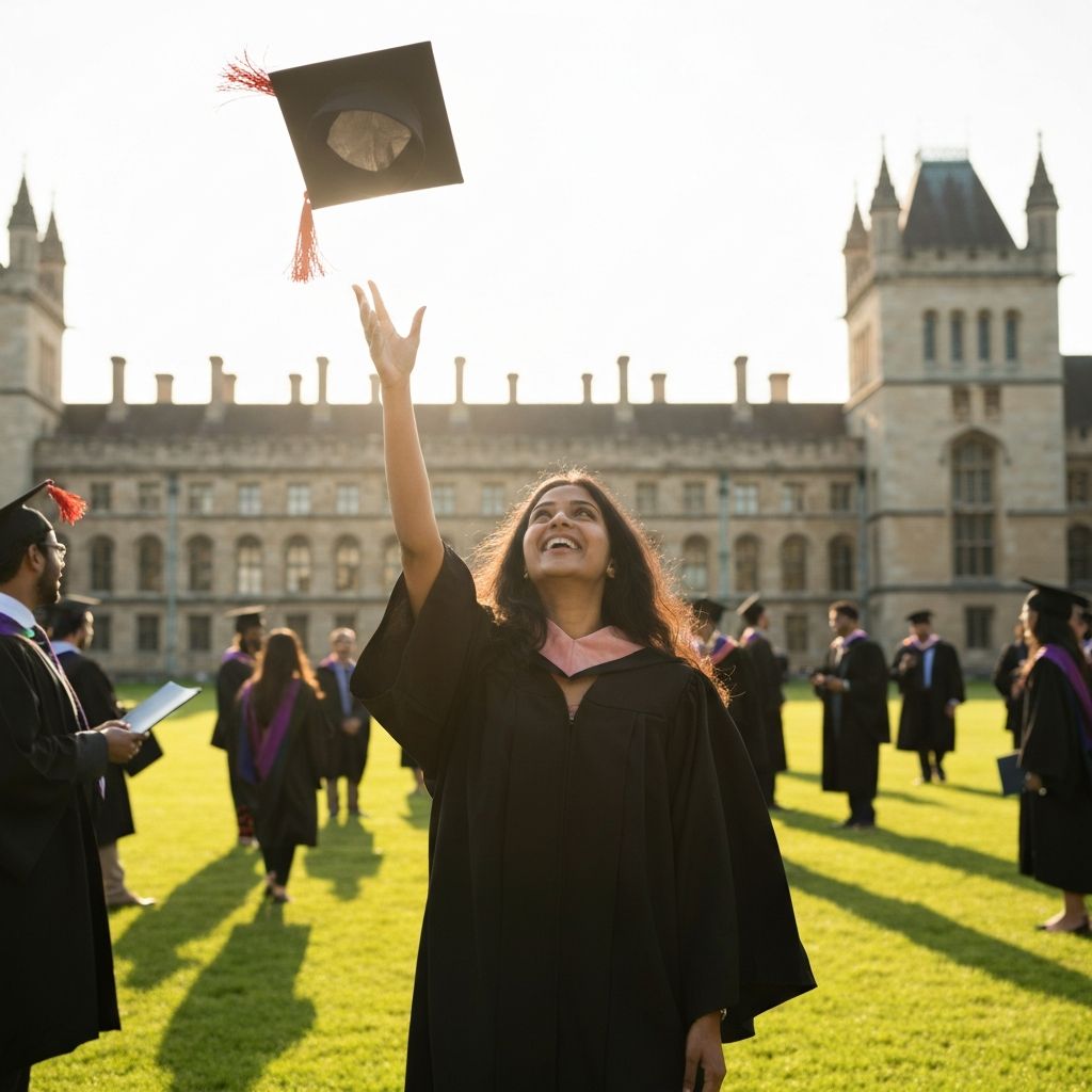 Indian student celebrating graduation at an international university